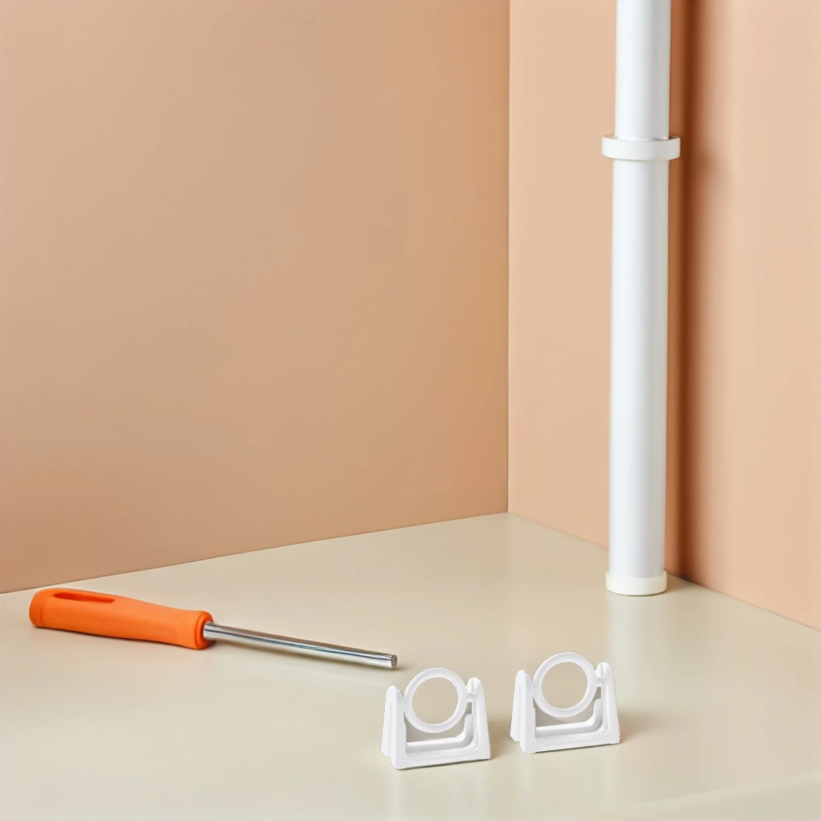 

6 PCS Curtain Rods Adjustable Hanging Rack Circle Towel Bracket Holders for Bathroom White Adhesive Shower