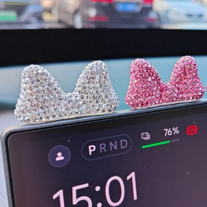 Cute Crystal Rhinestone Bow Car Monitor Decor, Shiny Bowknot Ornament for Car Screen Top, Women Car Interior Accessories