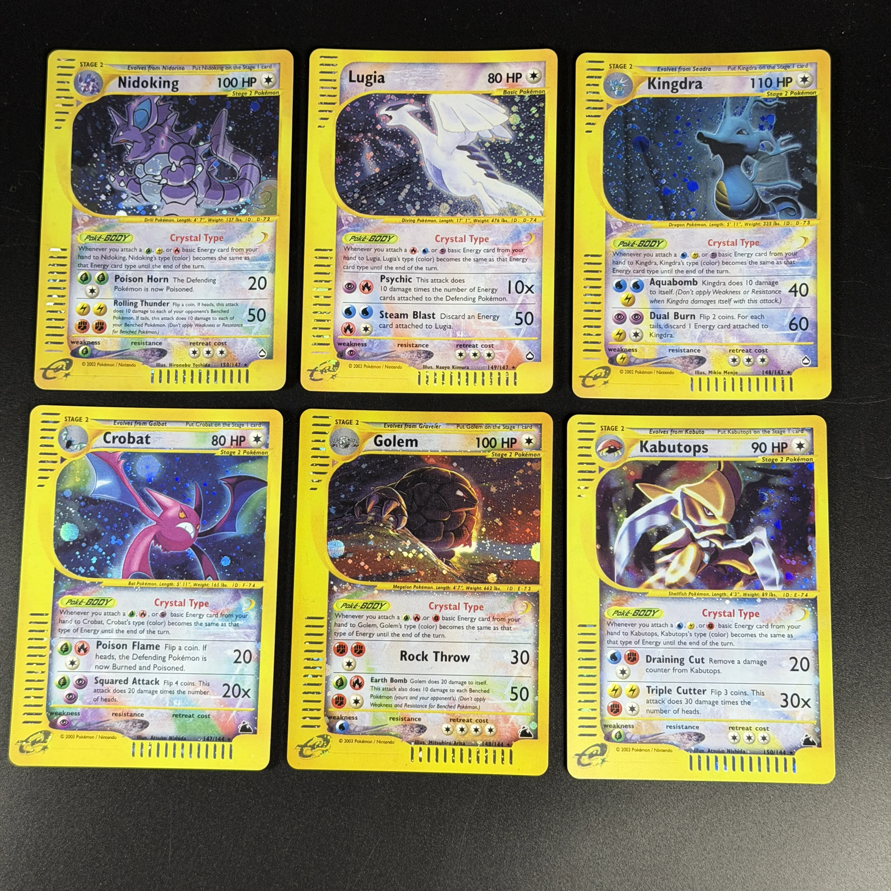PTCG Vintage e-Series Crystal Type Set Skyridge Aquapolis Kabutops Lugia Kingdra Crobat Golem Nidoking Holo Foil Proxy-Karten – Detail 3