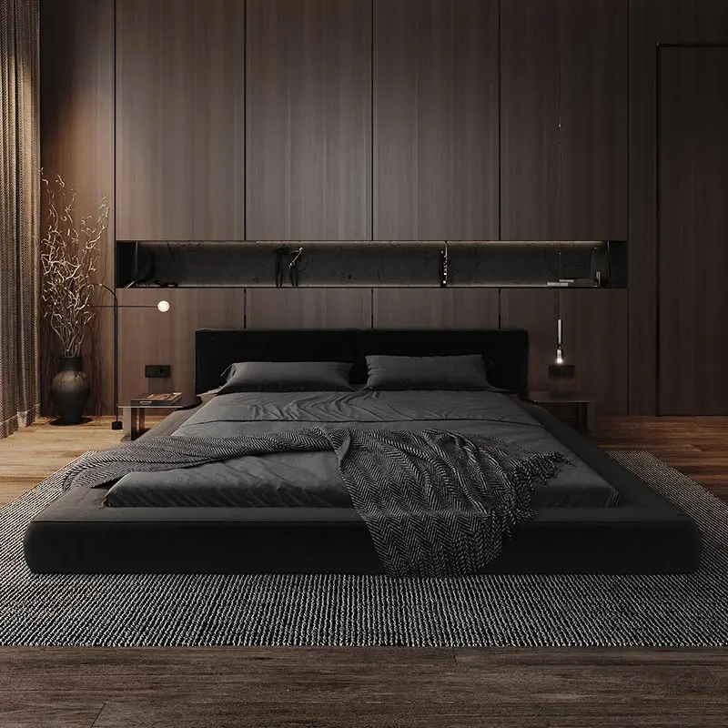 

Italian minimalist fabric black tofu block modern tatami bed