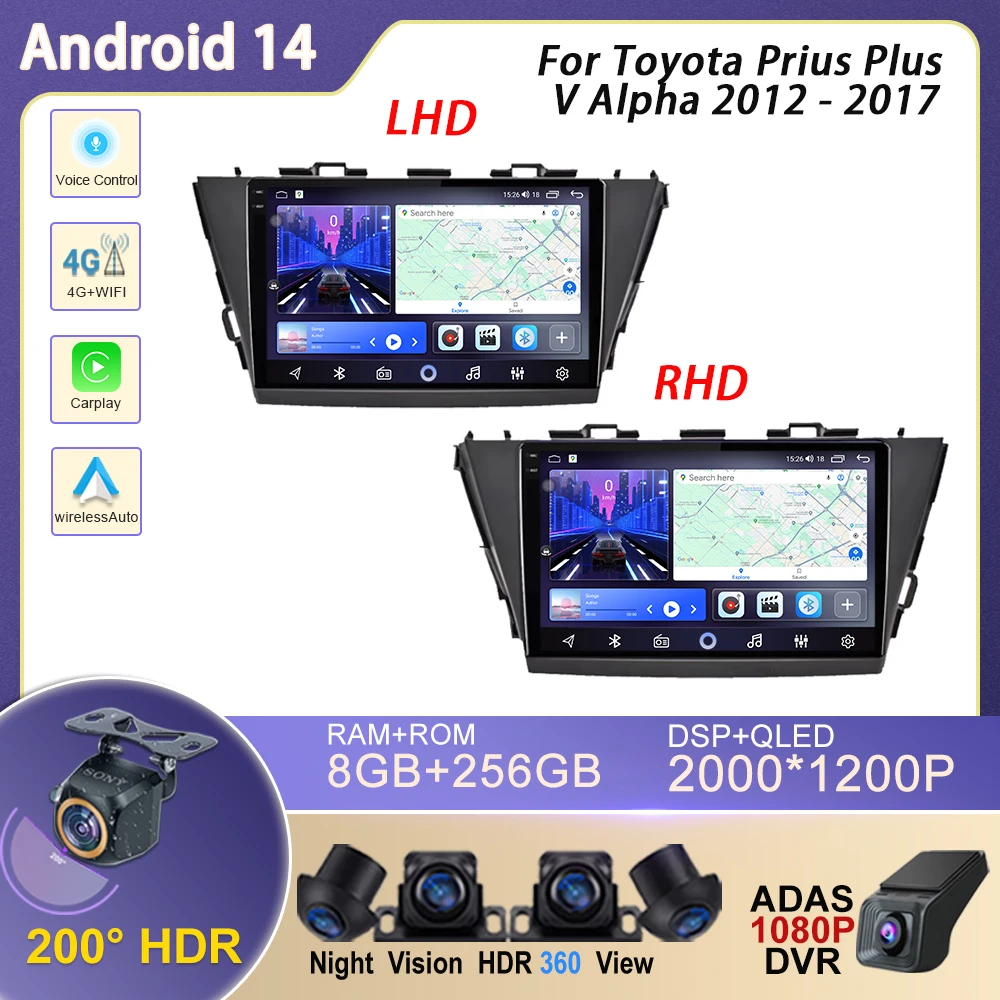 

For Toyota Prius Plus V Alpha LHD RHD 2012- 2017 Android 14 Carplay Auto GPS Car Radio Navigation Multimedia Video Player Stereo
