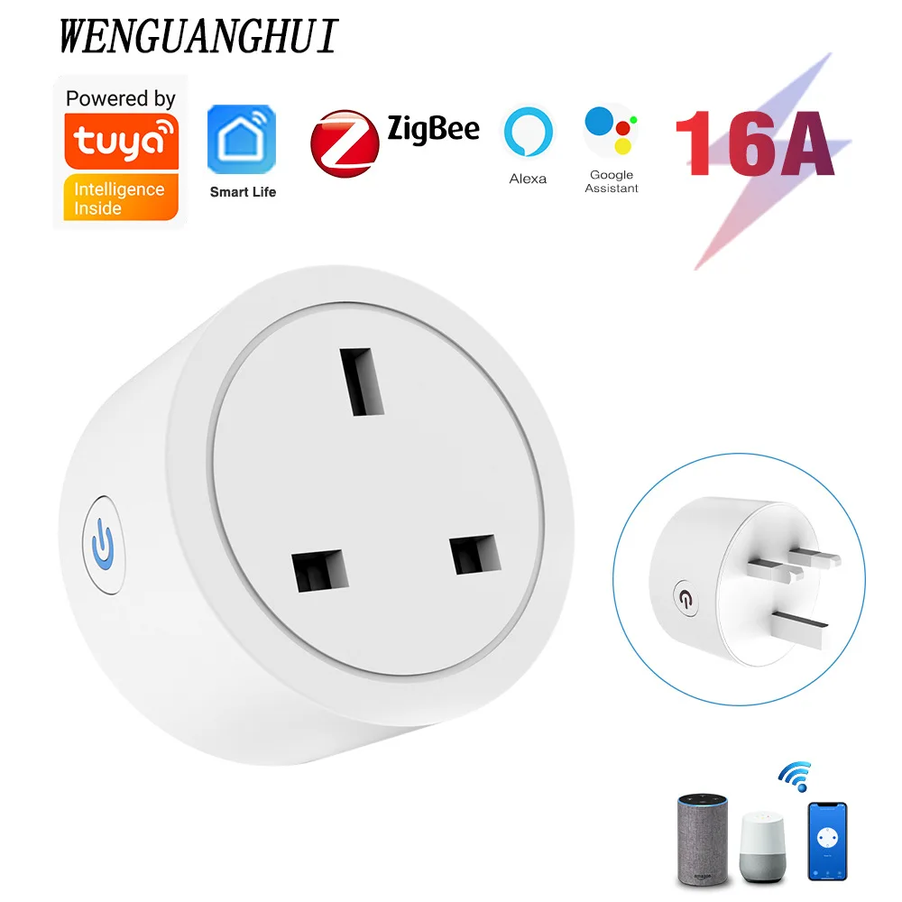 

ZigBee Smart Socket UK 16A/20A Plug with Power Monitoring Smart Life Application Remote Control Compatible with Ale