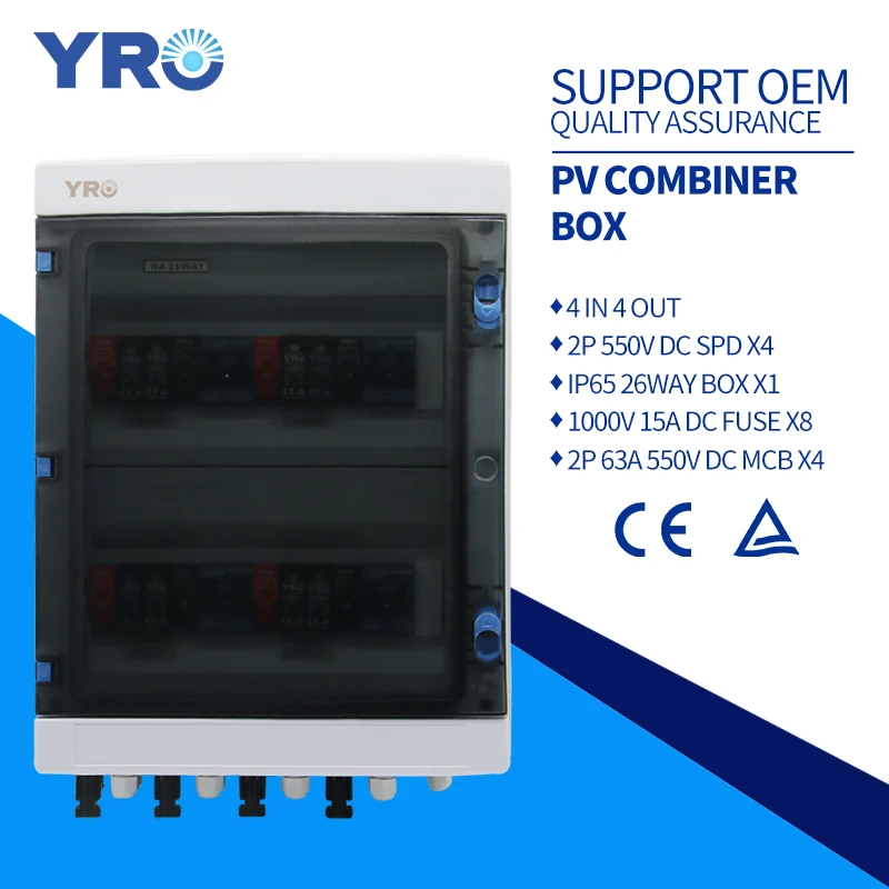 YRO 4 String fotowoltaiczny solarny Combiner Box 4 w 4 out fotowoltaiczny skrzynka rozdzielcza kompletny zestaw sprzęt elektryczny