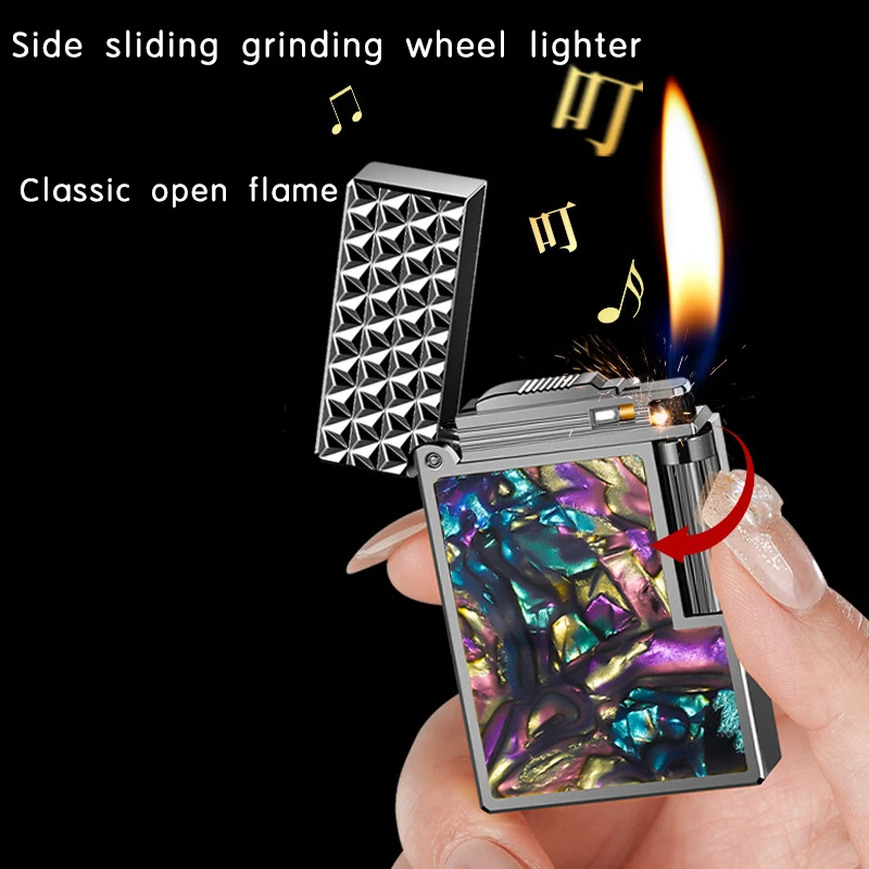 Side sliding grinding wheel, open flame, high-end gift for men, high-value color shell lighter, classic and loud sound