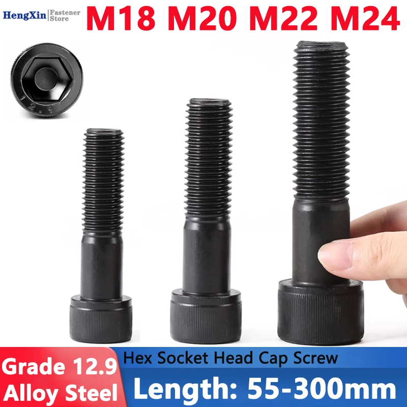 

1pcs M18 M20 M22 M24 Black Grade 12.9 Alloy Steel Hexagon Hex Socket Cap Allen Head Screw Bolt Lengthened Long 70-200mm DIN912