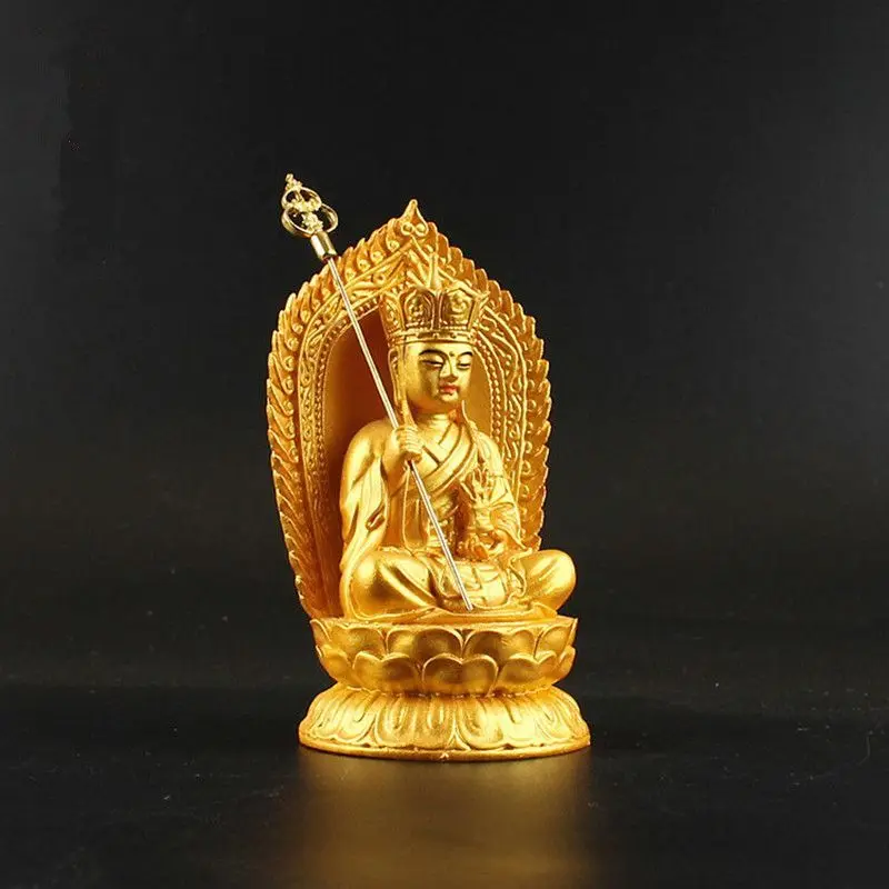 Ksitigarbha Bodhisattva Statue Resin Gold Finish Car Home Altar Buddhist Deity Figure Protection Decor