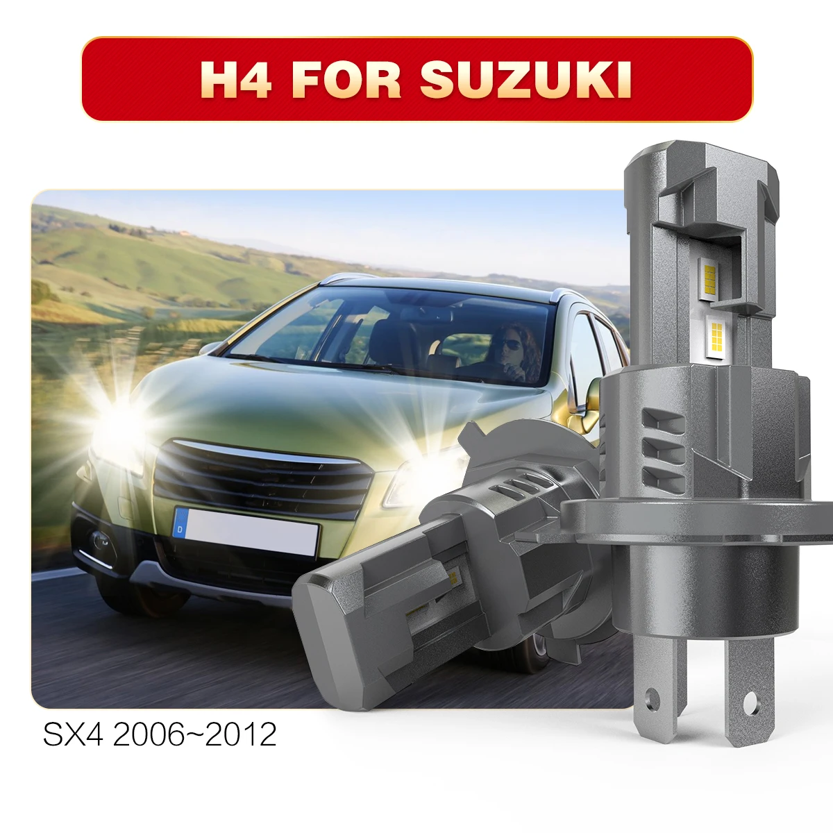 

AUHSSAN 2x H4 9003 HB2 High Low Beam Car Led Headlight Bulb Canbus 6000K White Fog Light Diode Lamp 55w For Suzuki SX4 2006~2012