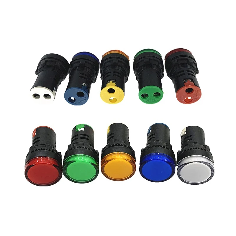 LED Signal Indicator AD16-22DS Signal Indicator Solid Color DC12V/24V/36V AC220V/380V 5 Pcs/pack