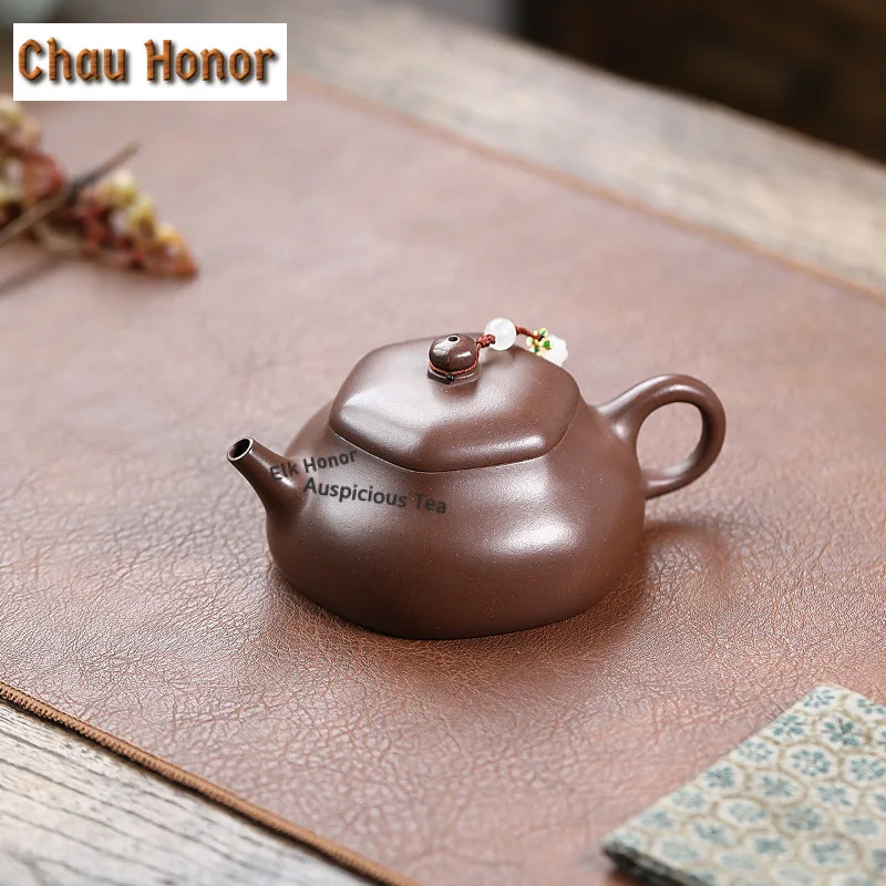 170ml Aesthetic Yixing Purple Clay Teapots Handmade Hexagonal Pot Raw Ore Purple Mud Kettle With Infuser Chinese Zisha Tea Set