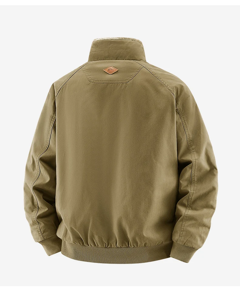 New Autumn Winter Men Washed Cotton Reversible Flight Jacket Lamb Fleece Fleece Lined Thick Warm Outerwear For Middle Aged Male
