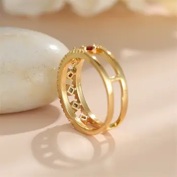 精緻方形鋯石訂婚戒指 復古女彩虹水晶石戒指 古金色鏤空結婚戒指 10 最佳銷售 彩虹首飾 - №2