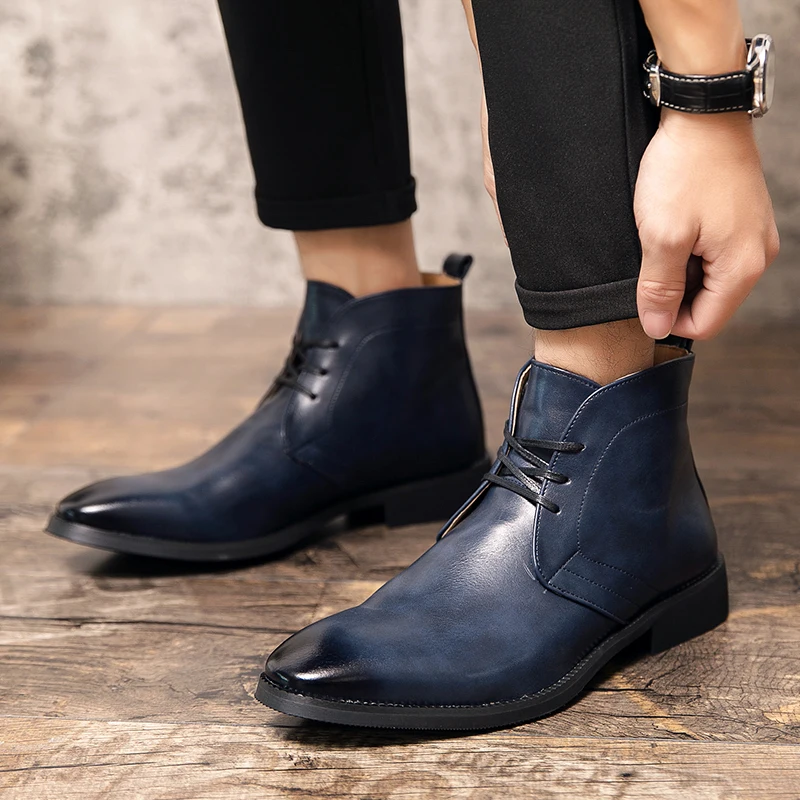 Men Chelsea Boots Men Slip-On Luxury Business Dress Short Boots Fashion Casual Career Ankle Boots Italy Handmade Leather Boots