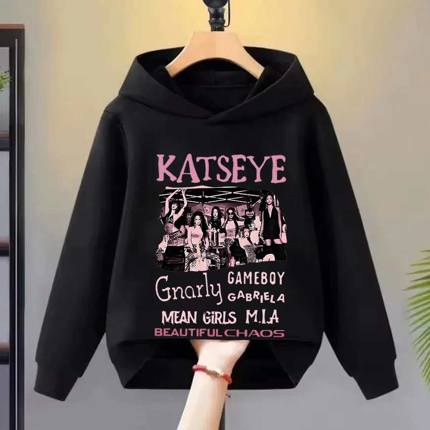 

Толстовки с графическим принтом Katseye для девочек, толстовки с капюшоном для мальчиков и девочек, повседневные пуловеры для малышей, спортивная одежда в стиле Харадзюку с принтом Idol