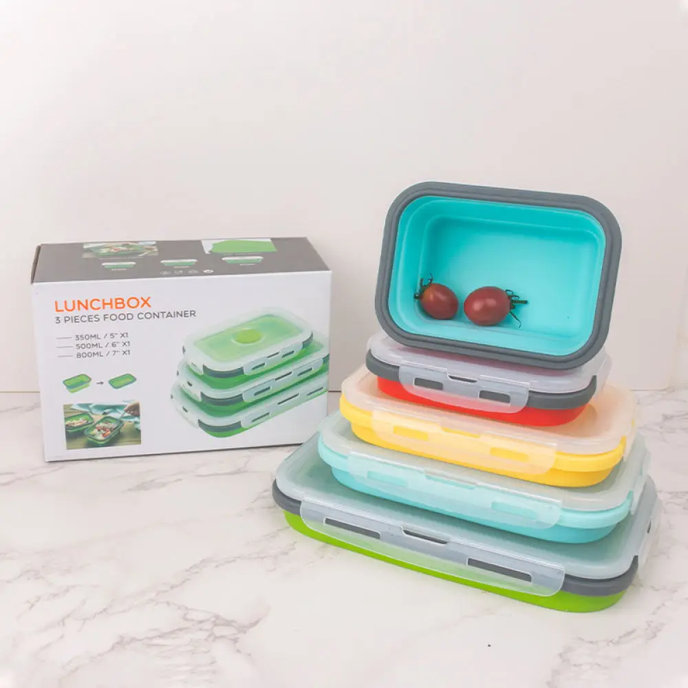 Collapsible Silicone Bento Box Portable Food Storage Container Lunch Box For Travel Office Picnic Kitchen Accessory