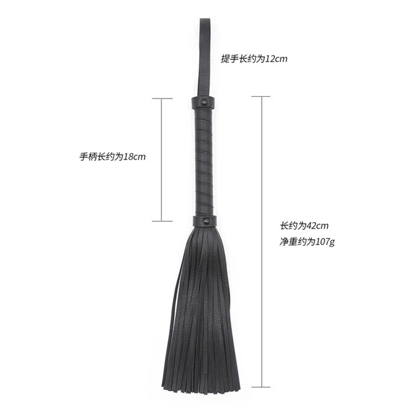 42cm Black Leather Wrap Handle PU Tassels Horsewhip Riding Crop Flogger Paddle Slapper Horse Training Dressage Whips