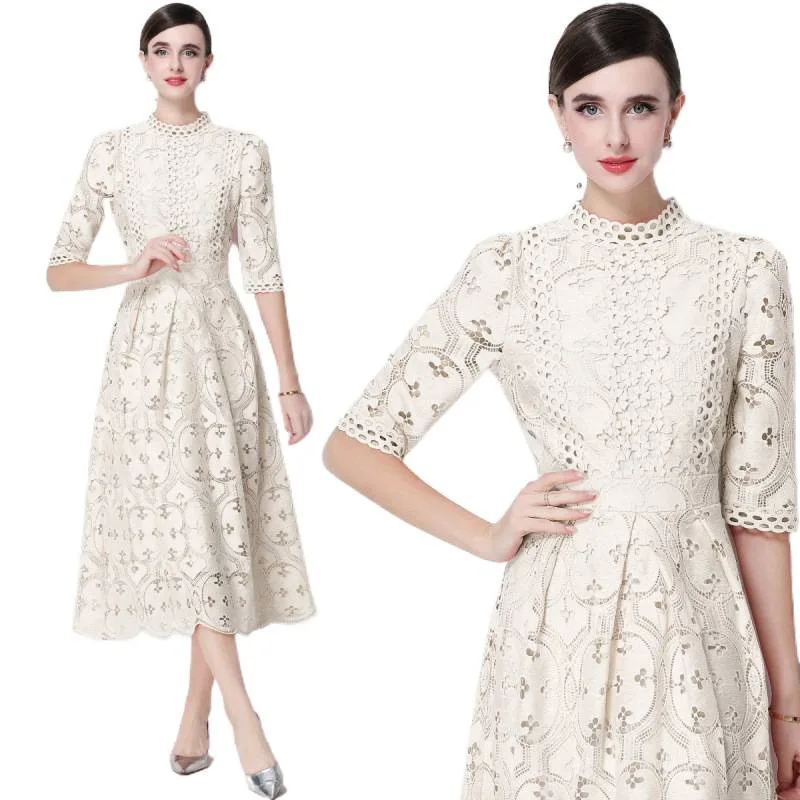 Ele Hollow out Hook Flower Heavy Work Dr Women's Waist Cinching Slimming Svel High Waist Knitted Polyester Fiber