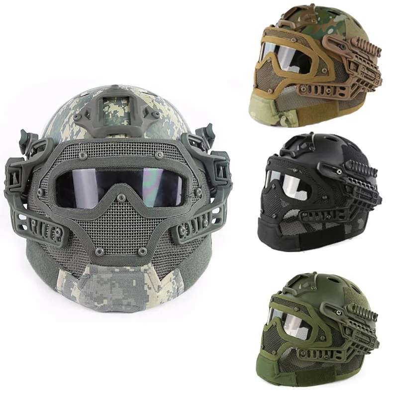 

Camo Full Face Tactical Helmet Protective Mask Goggles G4 System Airsoft Paintball Helmet For Outdoor Sports CS Military Helmet