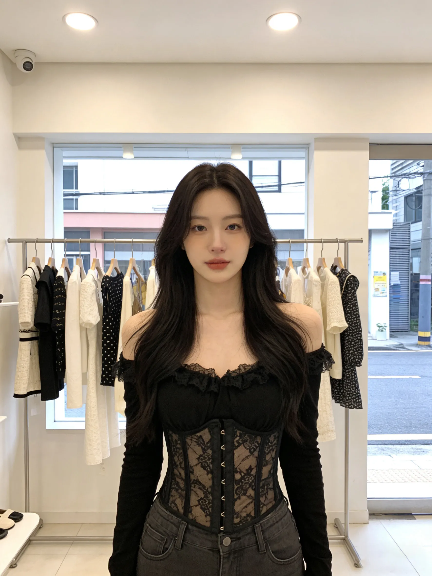 Camiseta Negra Sexy de Manga Larga con un Hombro Descubierto para Mujer, Camisa Corta de Encaje para Otoño e Invierno, Top co...