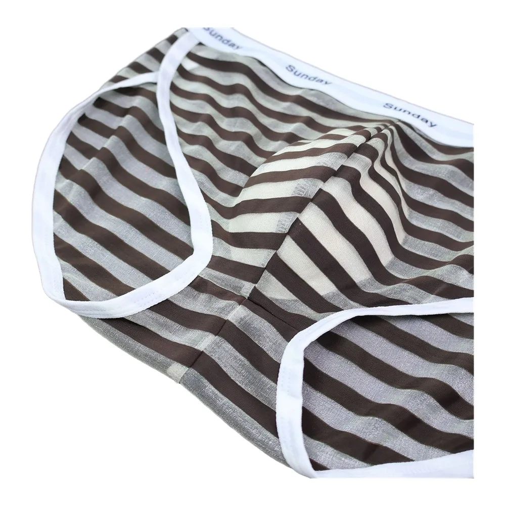 Men Fashion Sheer Striped Mesh Briefs Side Fork Loose Jockstrap Pouch Underwear Breathable Casual Home Panties
