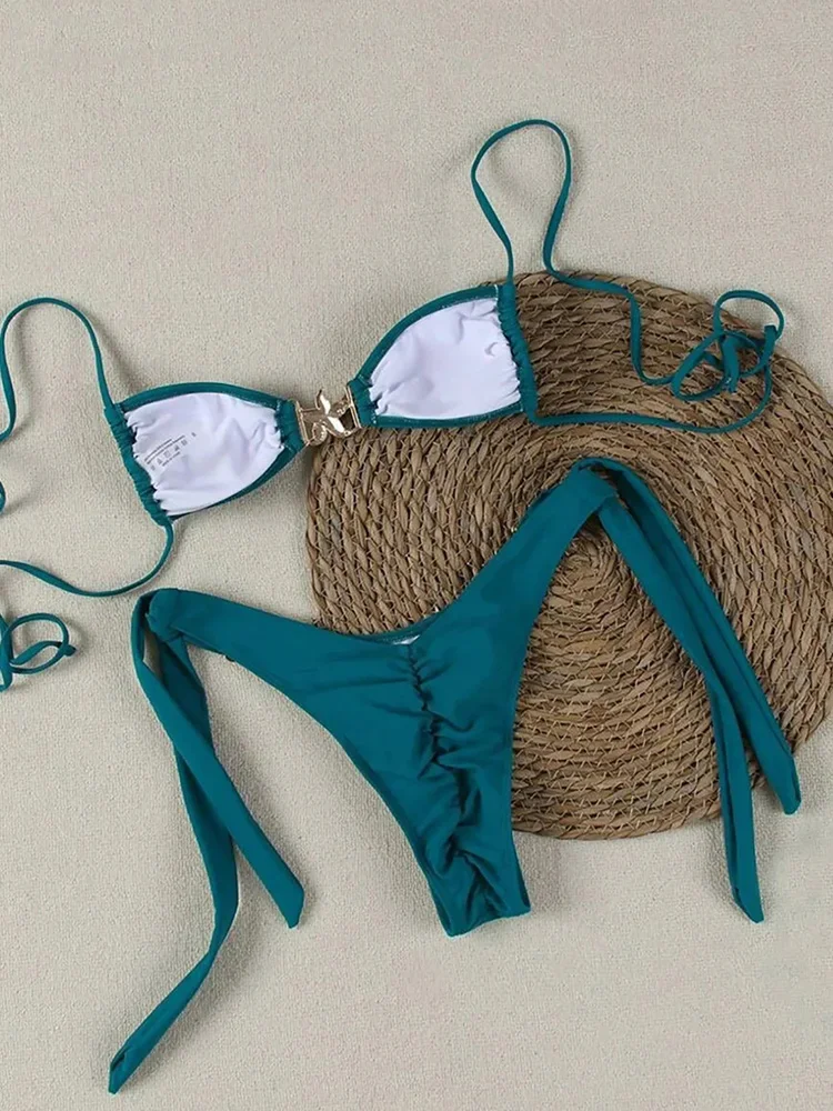 Сексуальное бикини со шнуровкой, комплект из 2 предметов, женский однотонный купальник с разрезом, с низкой талией, бикини для пляжного отдыха, новинка 2025, летний купальник, комплект бикини