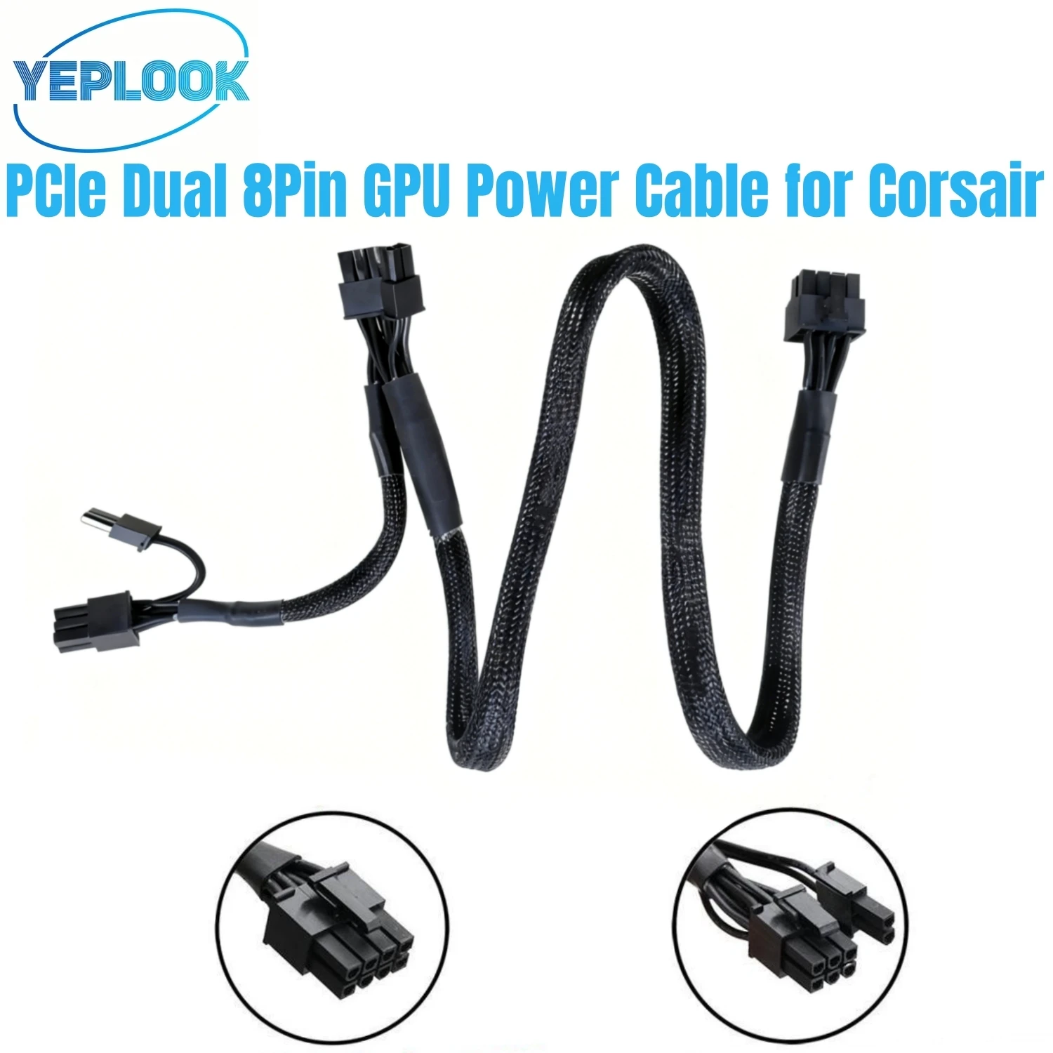 

GPU Power Cable PCI-e Dual 6+2Pin 8Pin Sleeved Net 60+20CM for Corsair RM1200e, RM1000e, RM850e, RM750e RMe Type 4 Modular Power