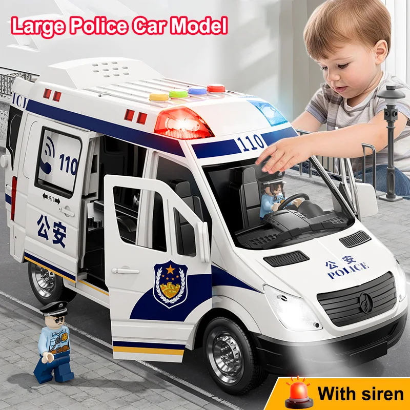

New Large Ambulance Model Set Simulation Light Music Police Car Fire Truck Toy with 3 Dolls Children's Educational Car Toy Gift