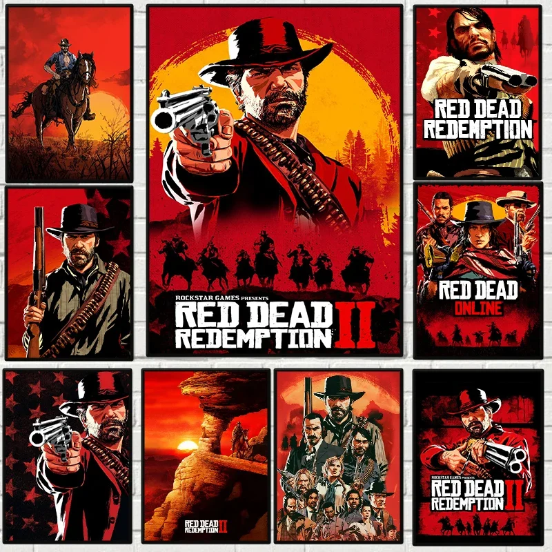 Póster de juego Red Dead Redemption 2, videojuegos clásicos Vintage, pintura en lienzo, arte de pared para Club, Bar, habitación, decoración del hogar Mu