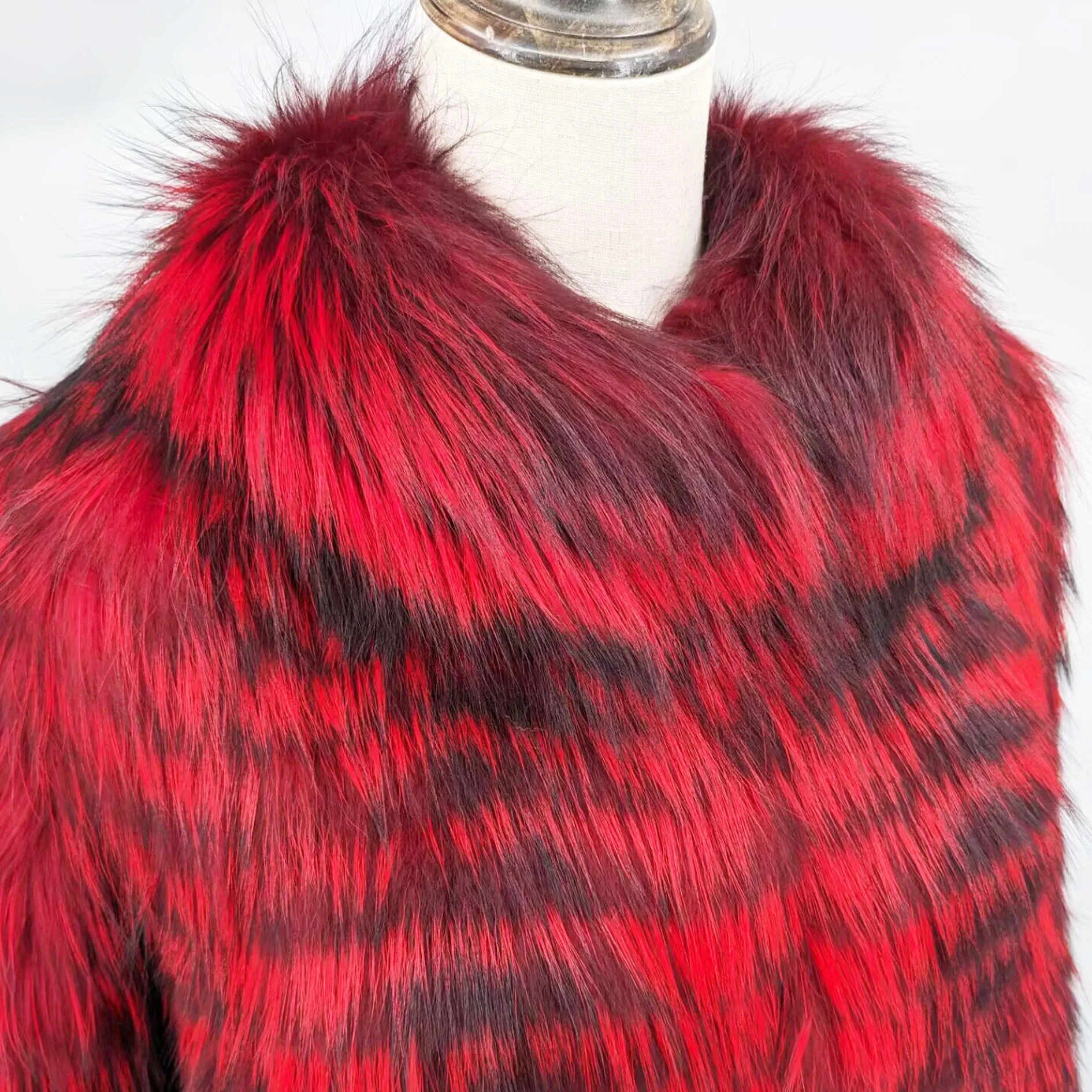 Women's Striped Real Silver Fox Fur Coat, Long Cardigen with Wool Lining, Big Size Clothes, Elegant Outwear, Spring, Lux18A09164