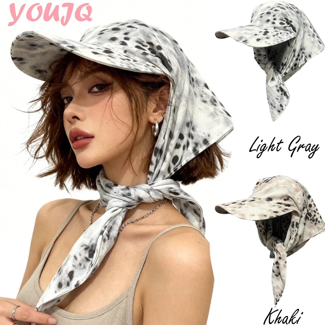 Korean Retro Street Dance Leopard Print Headscarf Hats for Women Sun Protection Strap Personalized Baseball Snapback Cap Gorras