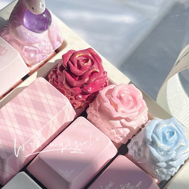 

Handmade Keycaps Resin Personalized Rose Key Caps MX Customized Cute Keyboard Key Caps for Mechanical Keyboard Accessories Gift