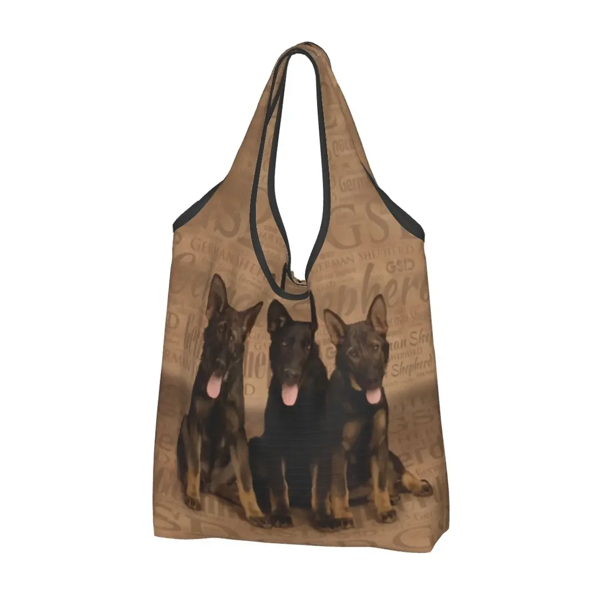 

German Shepherd Puppies Groceries Shopping Tote Bag Women Cute GSD Dog Lover Shoulder Shopper Bag Large Capacity Handbags