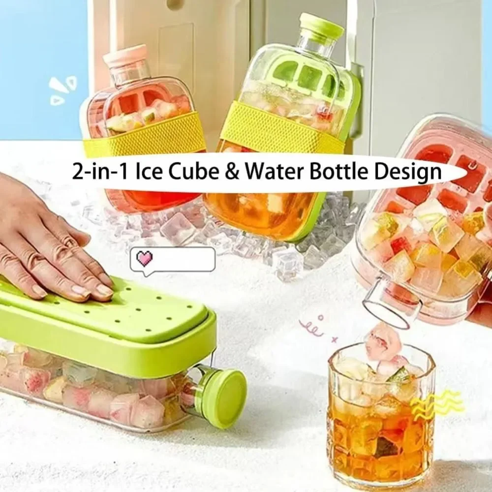 My Crush Cup Ice 2-In-1 Cool Summer Ice Bottle Cup with Straw Touch Free Ice Cube Trays with Lid for Freezer Making Bottle