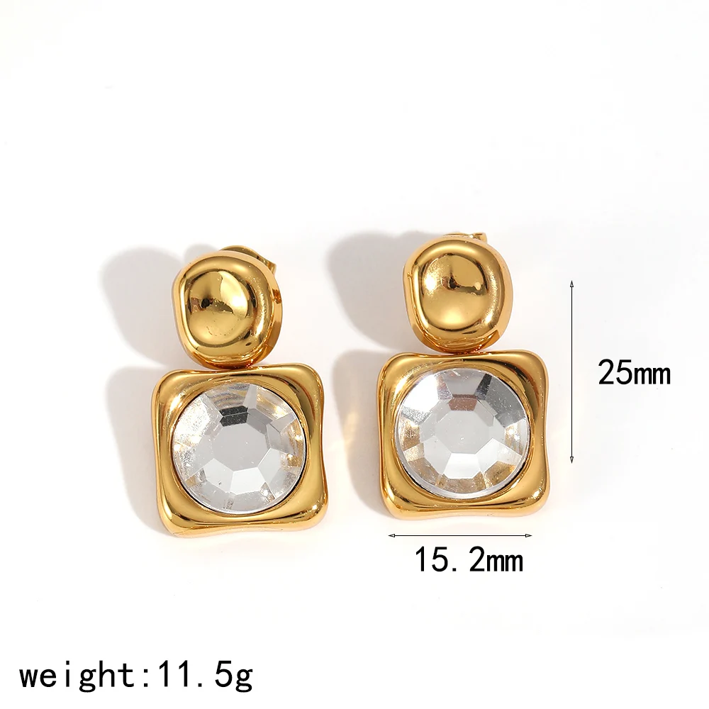 Modische, zarte, glänzende Ohrstecker aus Edelstahl mit Zirkonia, 18K Goldfarben plattiert, hochwertiger Schmuck, Geschenkidee – Detail 5