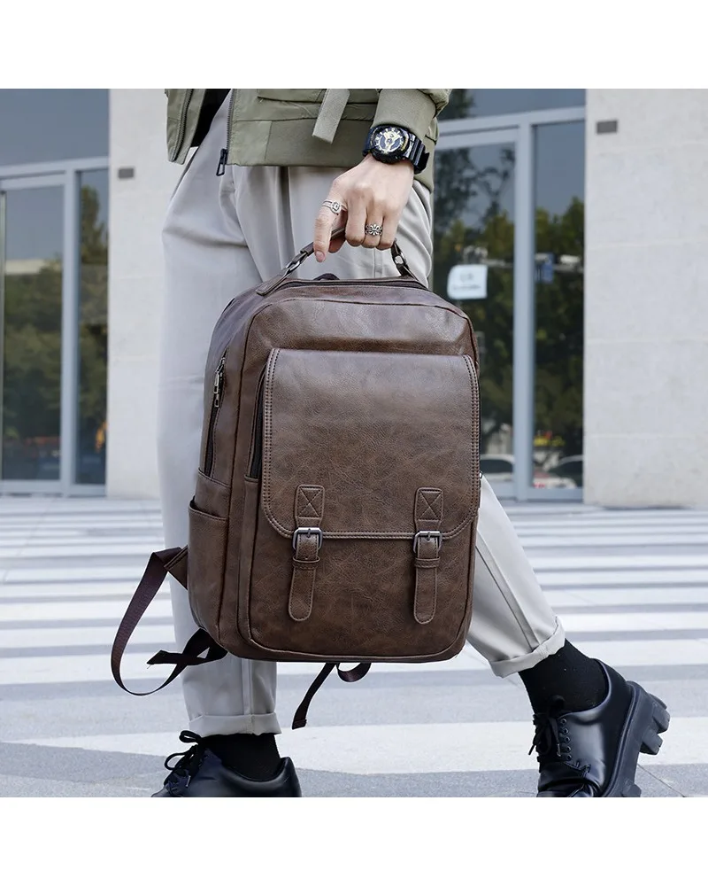 Trend casual large-capacity men's backpack business travel solid color computer bag simple atmosphere travel backpack