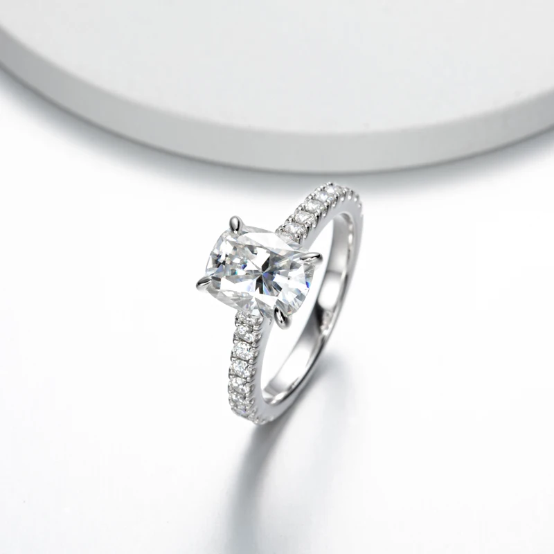 DEZO Luxury Total 4.6ct Elongated Cushion Cut Moissanite Enagement Rings For Women D Color VVS 925 Sterling Silver Jewerly Gifts