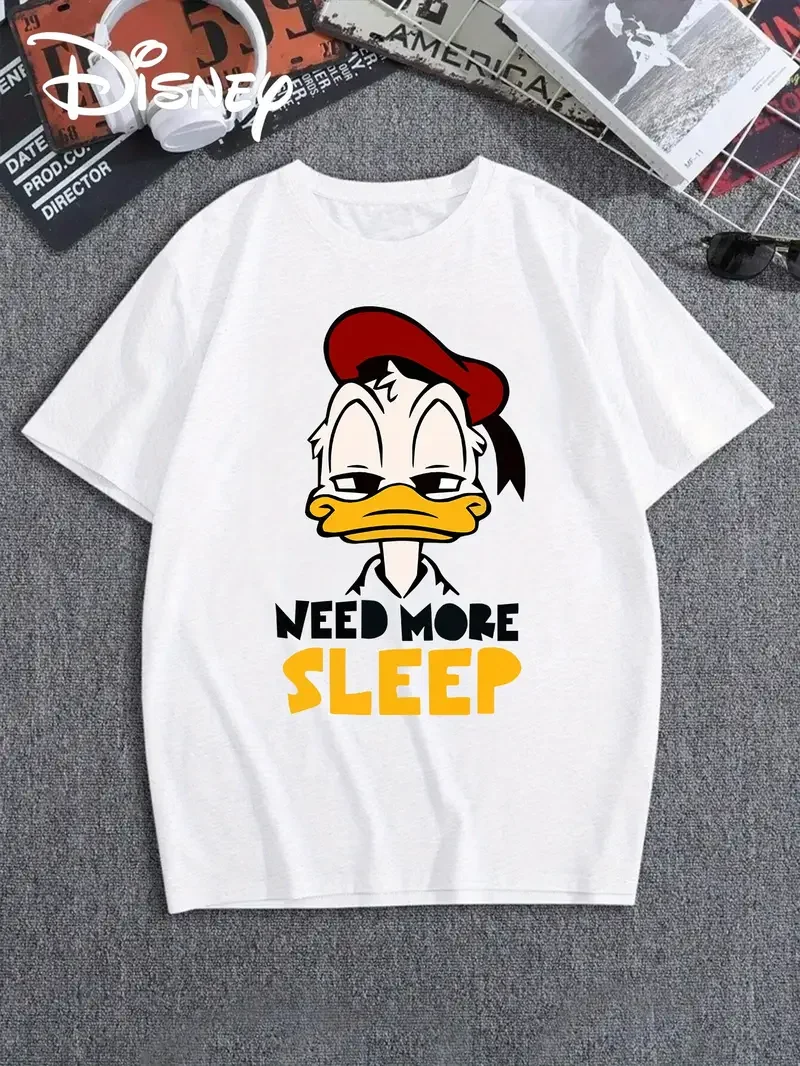 

Couple Unisex Disney T Shirt Men's Vintage Donald Duck This Is My Happy Face Summer Cotton Women Tops Tees Oversized Breathable