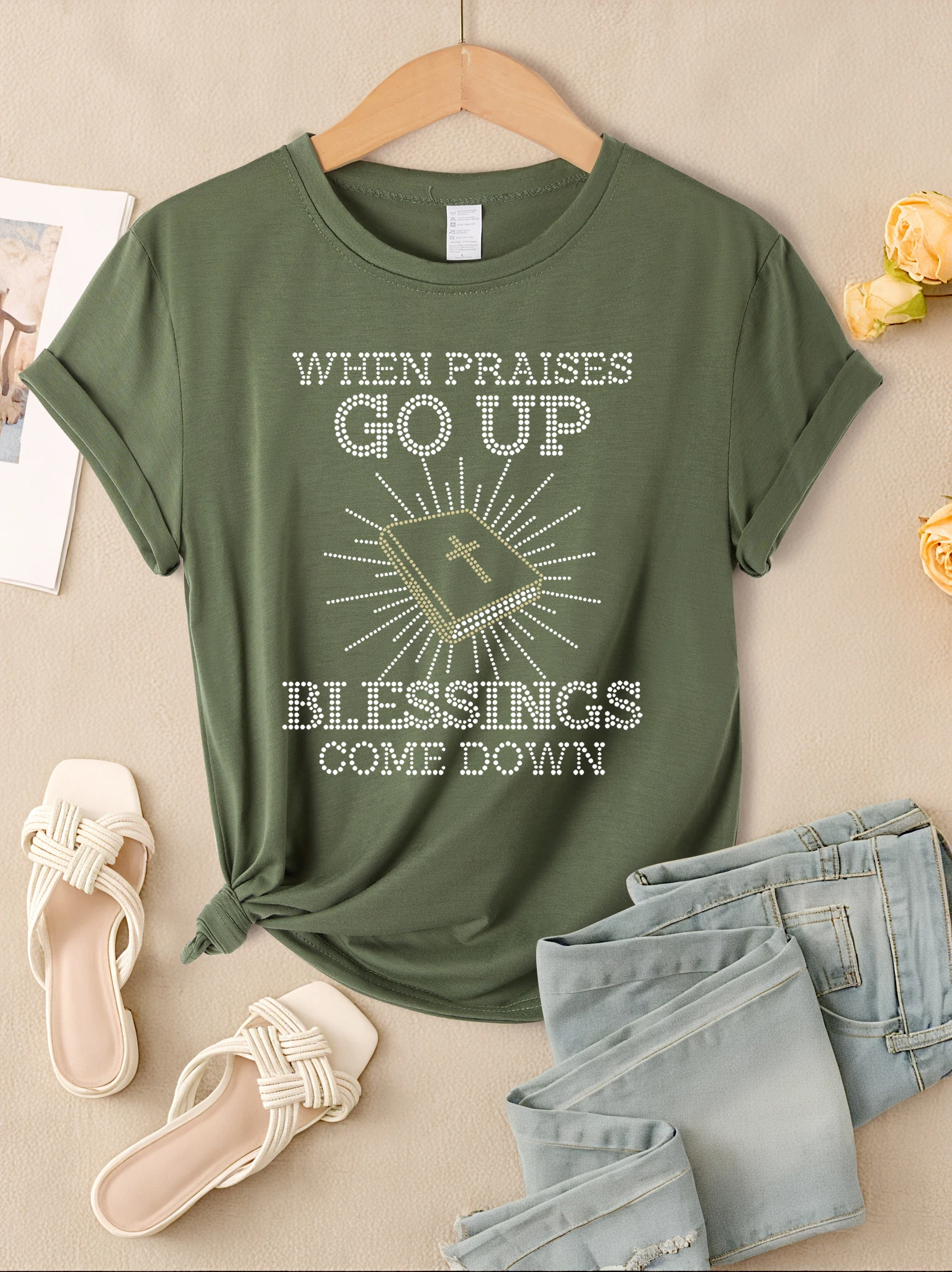 When Praises Go Up Blessings Come Down Print  T Shirts Women Summer Cool T-Shirt Breathable Retro Tee Tops Casual Short Sleeve