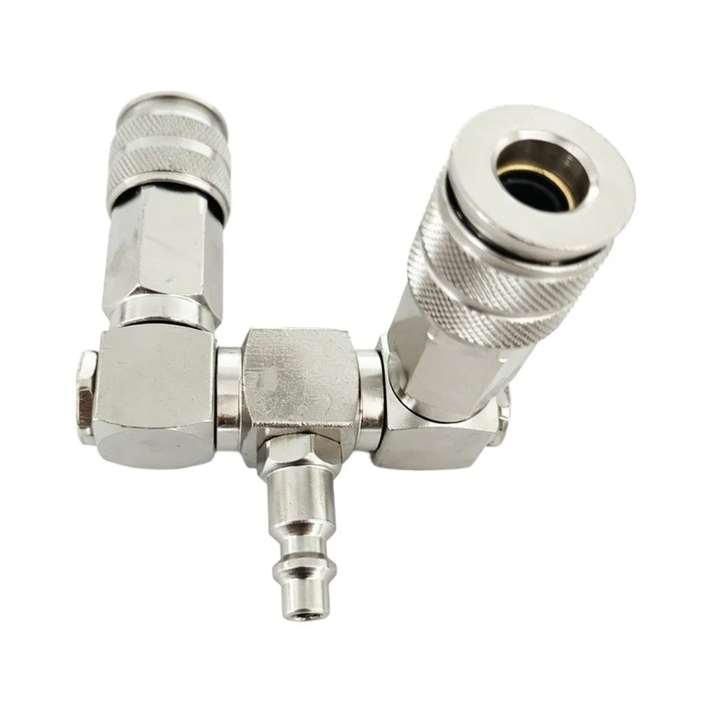 1/4in NPT 2 Way Air Hose Splitter Kit Includes Quick Connect Couplers Swivel Connector and Male Connector for Easy Setup