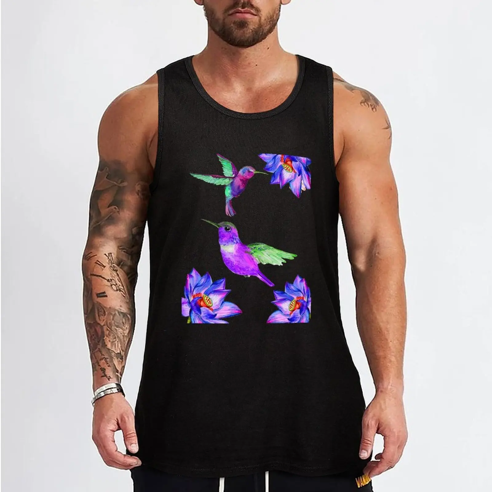 Hummingbirds flying between flowers Tank Top Fast Dry Tank Top Sports Athletic Sleeveless Shirt
