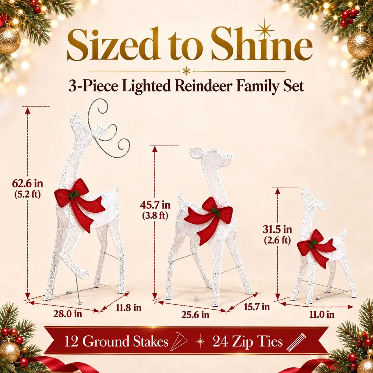 5.2FT Lighted Christmas Reindeer Family, 3-Piece Outdoor Yard Decoration