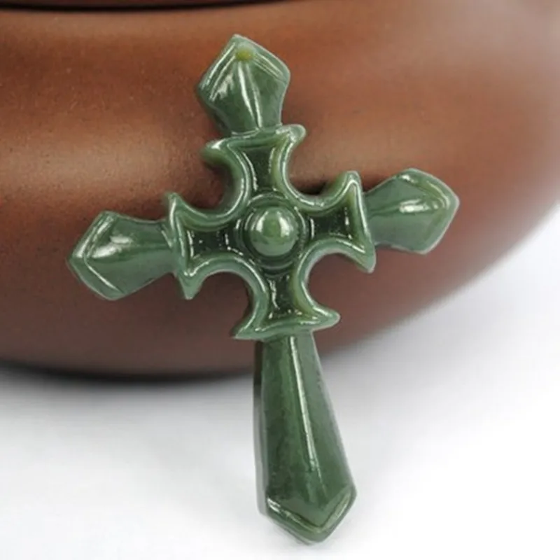 Hetian Gray Sword Cross Jade Men and Women Couple Necklace Pendant