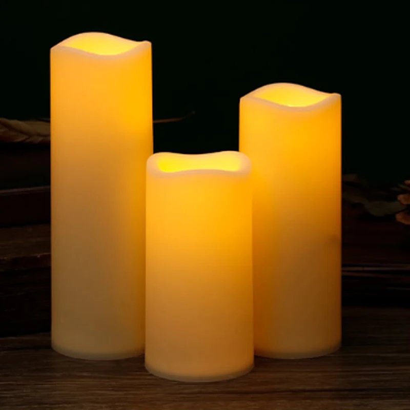 Outdoor abs flameless Candles & Remote Control Timer,LED Flickering Battery Operated electric Pillar Candle for Camping Party