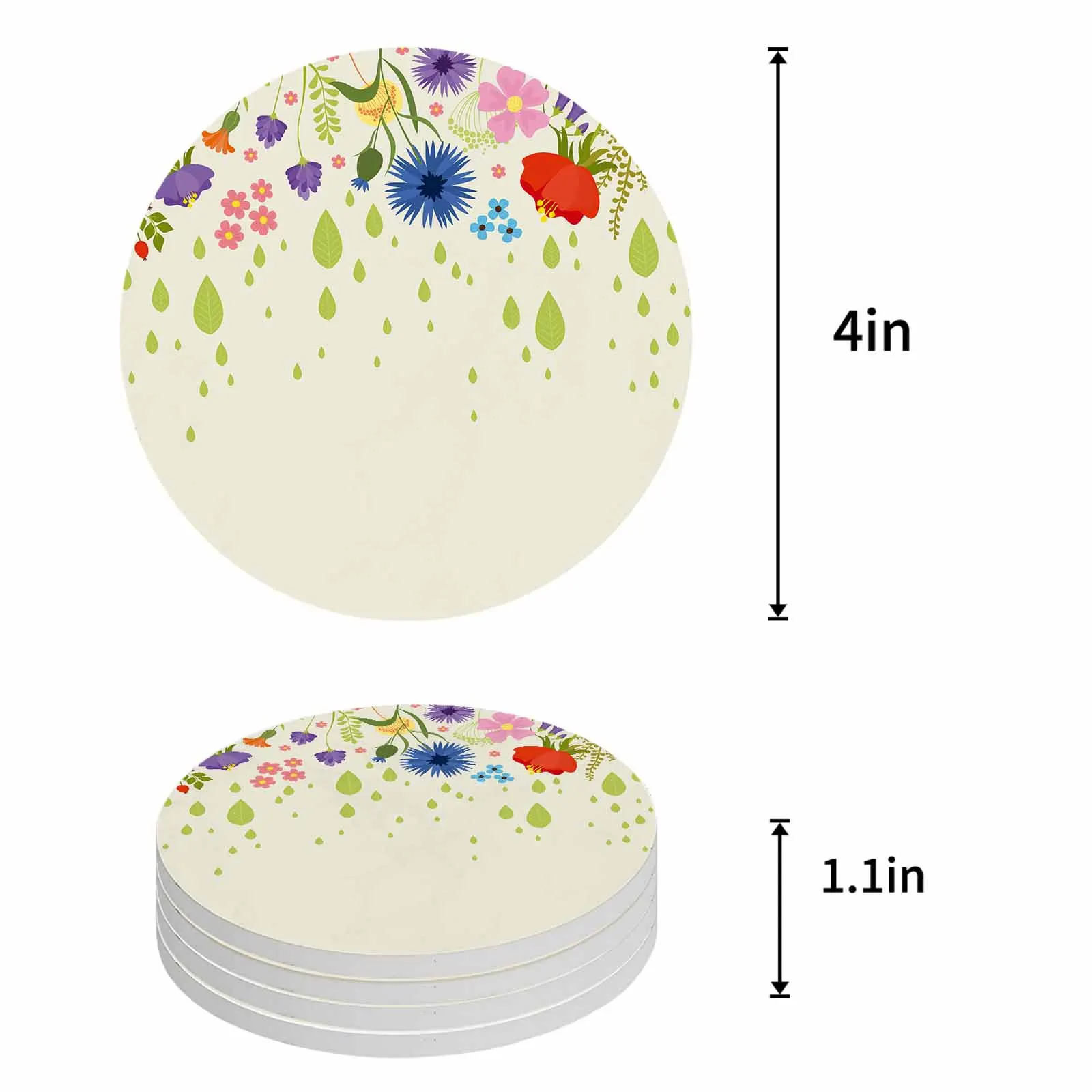 Flowers Leaves Raindrops Ceramic Coaster Set Kitchen Table Round Placemat Luxury Decor Coffee Tea Cup Coasters