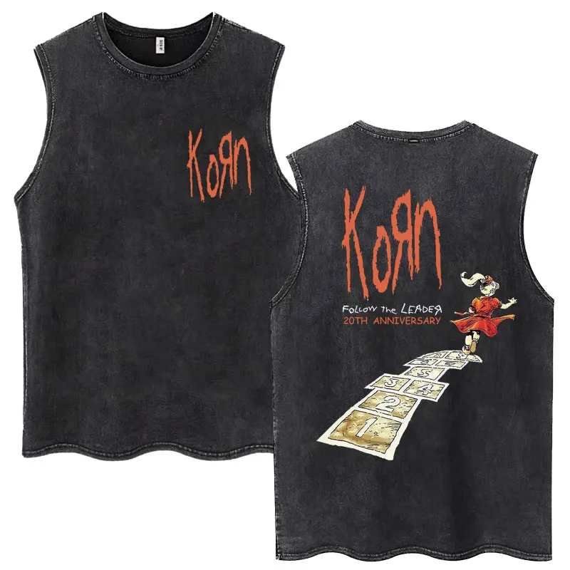 

Rock Band Korn Follow The Leader Washed Tank Tops Men Women Vintage Sleeveless T-shirts Men Women Casual Cotton Loose T-shirt