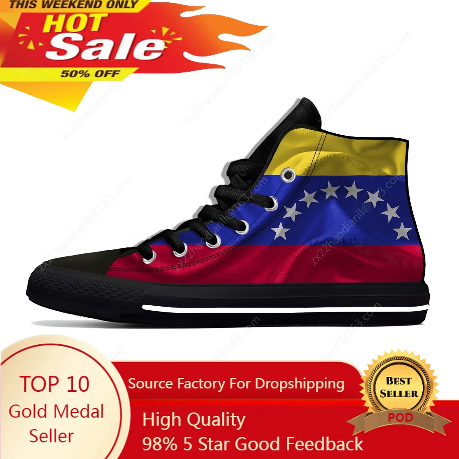 

Venezuela Venezuelan Flag Patriotic Fashion Funny Casual Cloth Shoes High Top Lightweight Breathable 3D Print Men Women Sneakers