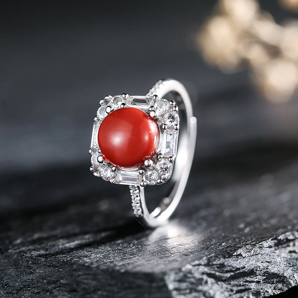 8*8mm Oval Natural Stone 925 Sterling Silver Ring Gorgeous Red Agate Gemstone Women's Rings for Party Christmas Jewelry Gift