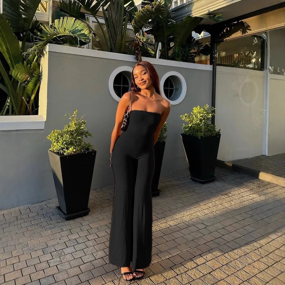 

Весенне-летние новые женские однотонные повседневные сексуальные свободные брюки с высокой талией на бретельках, длинные брюки из полиэстера