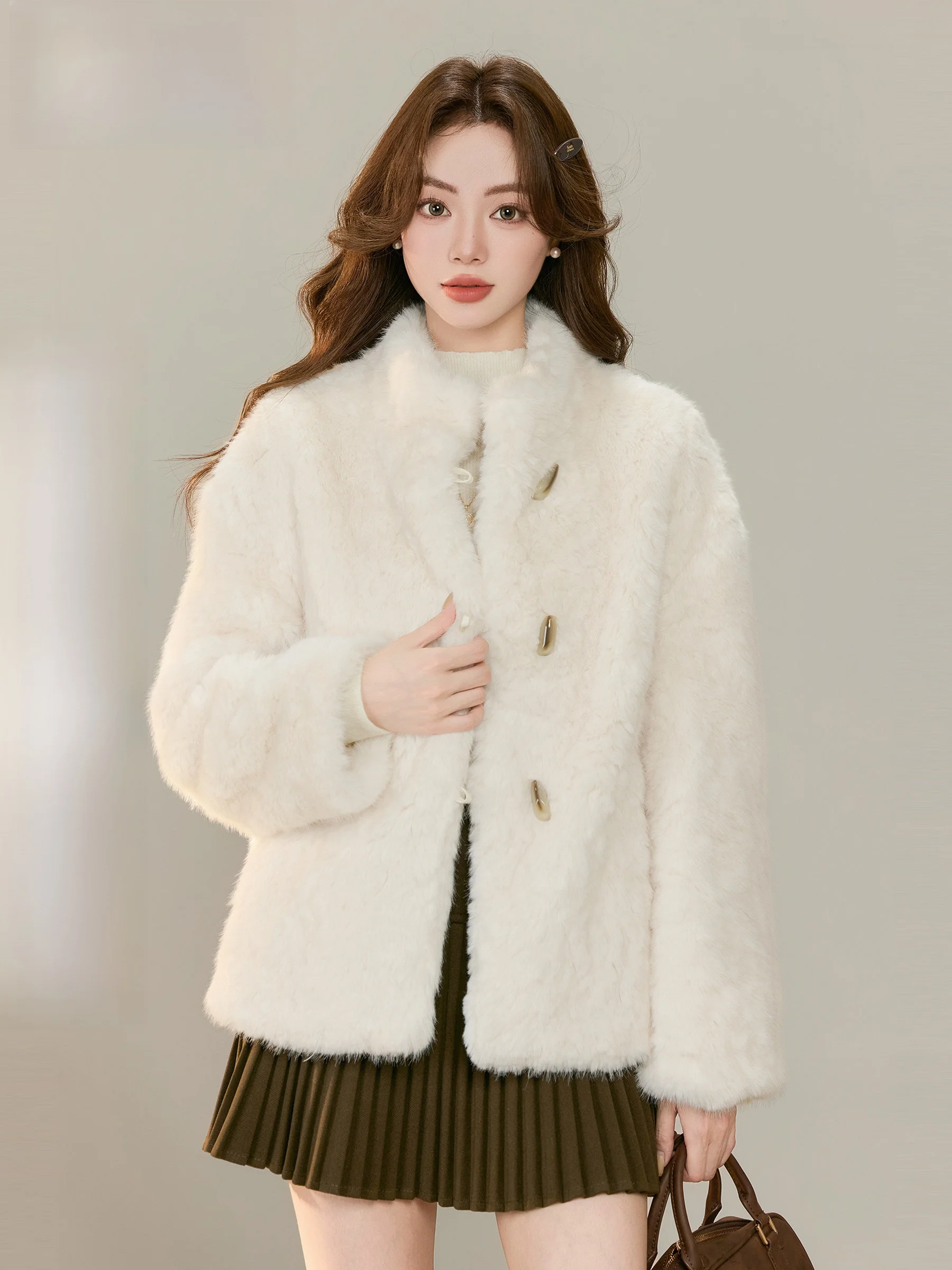 

Теплая женская куртка из искусственного меха с воротником-стойкой на одной пуговице, новая зимняя модель, маленький размер, приталенный крой, полиэстер