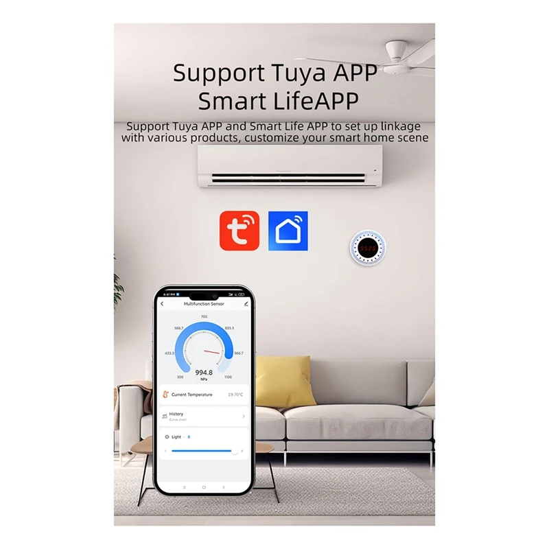 Tuya Pressure Sensor Atmospheric Pressure Detection With Temperature & Humidity Function Intelligent Life