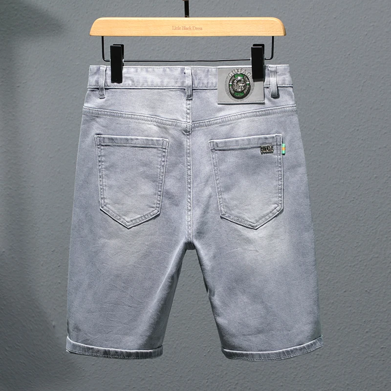 Light Gray Denim Shorts Men's Summer Breathable Elastic Soft Comfortable Men's Fashion High-End Casual Fifth Pants